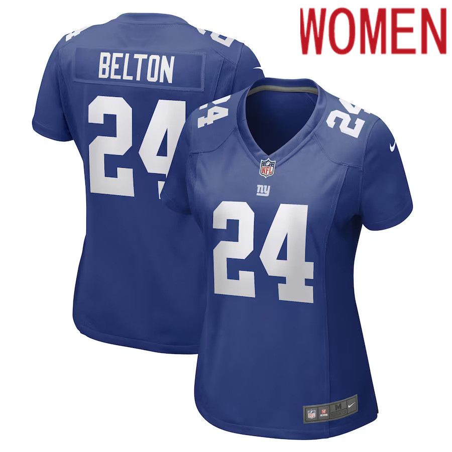Women New York Giants #24 Dane Belton Nike Royal Game Player NFL Jersey->women nfl jersey->Women Jersey